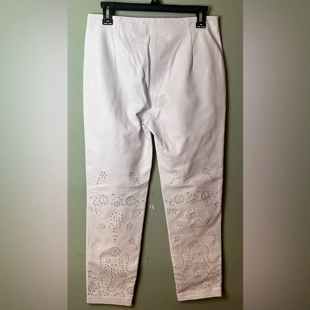 Ralph Lauren Eyelet-Embroidered Leather Ankle Pant White - Picture 6 of 7